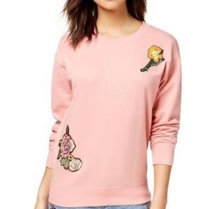 Ultra Flirt | Jewel Tone Floral Sequin Patch Appliqué Cozy Crewneck Sweatshirt